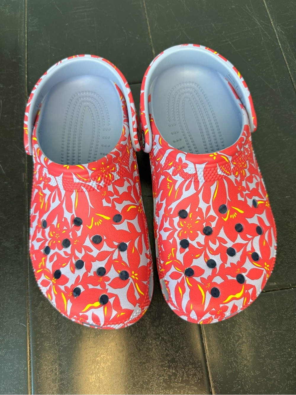 NWOT CROCS Classic Island Floral Clogs - Red and Light Blue - Picture 2 of 5